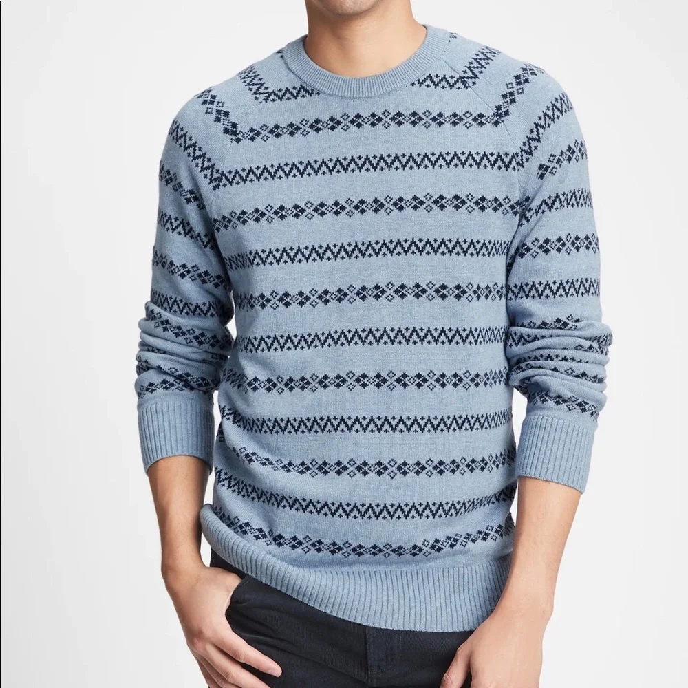 Gap Mens Stripe Crewneck Sweater Pullover 100% Cotton L XL Blue Heather NWT